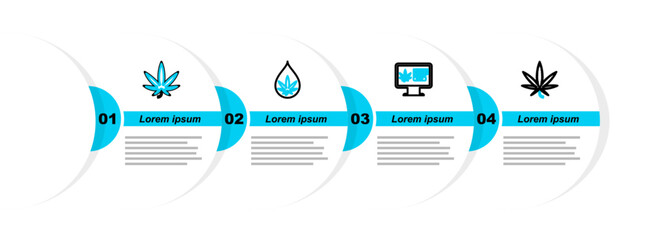 Set line Marijuana or cannabis leaf, Online buying marijuana, oil and icon. Vector