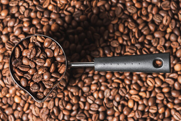 Coffee grains in the Turk. Grain for brewing. Morning with fresh coffee. Making coffee.