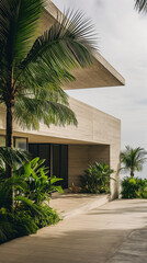 Fototapeta premium Modern concrete home building on tropical beach