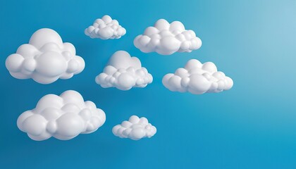 White 3d clouds set isolated on a blue sky. 3d geometric shapes