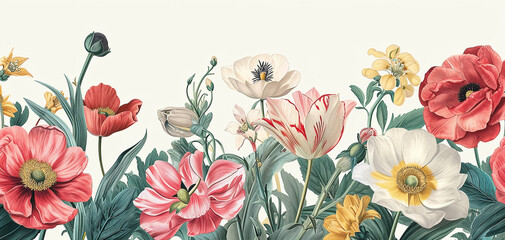 Classic botanical illustration of flowers.Vintage Florals. the arrival of spring.