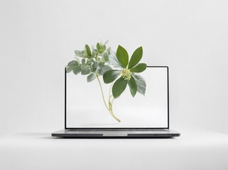 Laptop With Plant, A Digital Oasis on Your Screen. Generative AI.
