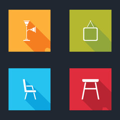 Set Floor lamp, Mirror, Armchair and Chair icon. Vector