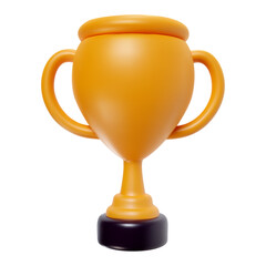Golden champion trophy cup or prize for winners in bright cartoon 3d style. Cute modern minimal vector illustration.