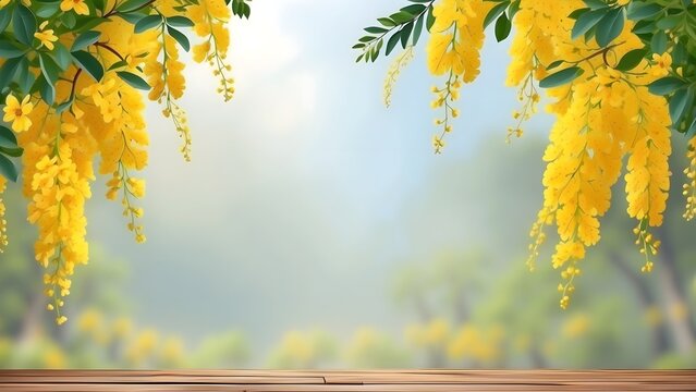 Illustration of Happy Vishu. worship of krishna. Kerala vishu festival,  cassia fistula flower. with copy space for text