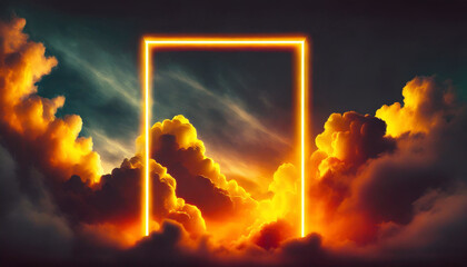 Obraz premium Sunset Serenity: Vibrant Clouds Encased in a Neon Rectangle
