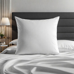 Fototapeta na wymiar Crispy white pillows on white sheets, hotel room 