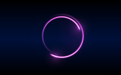 Neon circle frame on blue background. Glowing neon circle frame. Set of neon glowing circles. Glowing rings on dark background. Vector illustration	