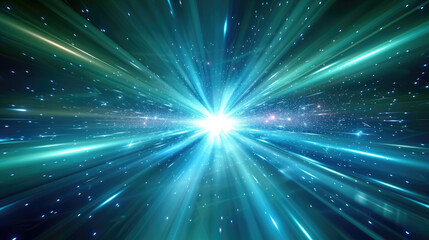 Fototapeta premium Green and blue light burst, suitable for futuristic, technology, or energy concept designs, ideal for use in digital and print media.