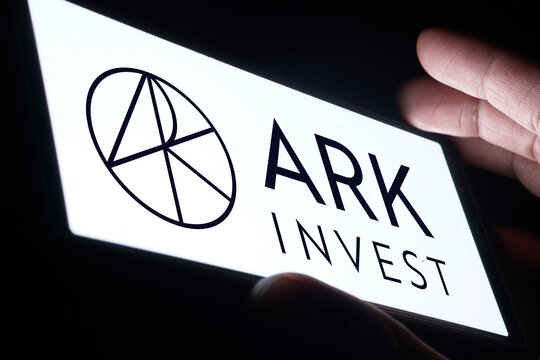 Dhaka, Bangladesh- 11 March 2024: ARK Investment Management LLC logo is displayed on smartphone.