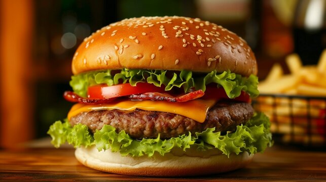 Big HumBurger splashes and splashes in the air generated by ai