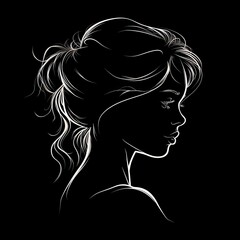 Flat logo girl sketch style on a black background. Sketch style.