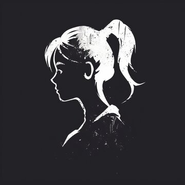 Flat logo girl sgraffito style on a black background. Sgraffito style.