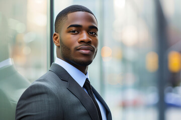 Close-up professional portrait of a business executive exuding confidence in corporate attire.