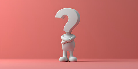 A 3D character with a question mark, symbolizes the concept of thinking or pondering a question.