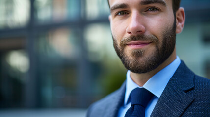 Fototapeta premium Close-up professional portrait of a business executive exuding confidence in corporate attire.