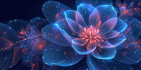 Techno-Flora A futuristic take on flowers, botanical art, a combination of nature and science. - obrazy, fototapety, plakaty