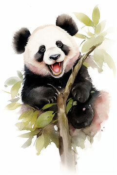 watercolor painting of cute panda smiling. high quality illustration for kid.