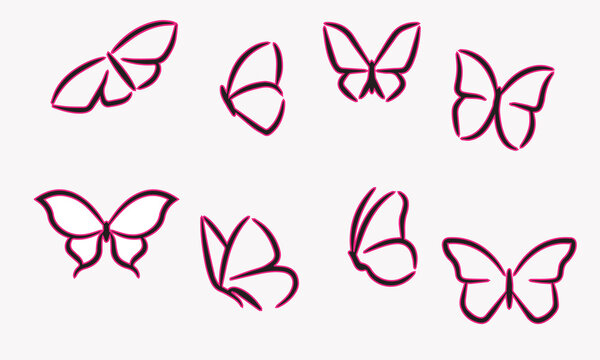 set of pink  butterflies