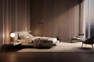 Minimal bedroom, House interior design backdrop, White modern bedroom, Simple design.