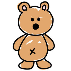 Hand drawn teddy bear in kid colouring style for animal stickers, logo, icon, clip arts, tattoo, decorations, shirt print, card, social media, pet, vet, cartoon character, comic, mascot, banner