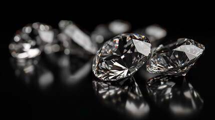Close up of Shiny Diamonds Crystal, Luxury Gemstone Jewelry on Isolated, black background