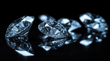 Close up of Shiny Diamonds Crystal, Luxury Gemstone Jewelry on Isolated, black background
