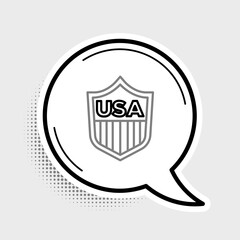 Line Shield with stars and stripes icon isolated on grey background. United States of America country flag. 4th of July. USA Independence day. Colorful outline concept. Vector