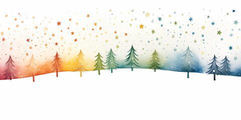 Christmas rainbow illustration of tree with stars. For design of children's books, cards, holiday printing