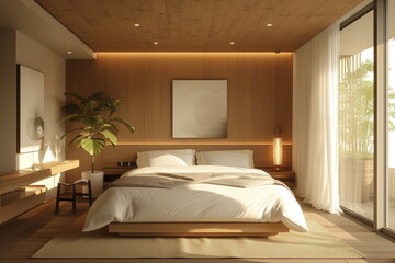 Minimal bedroom, House interior design backdrop, White modern bedroom, Simple design.