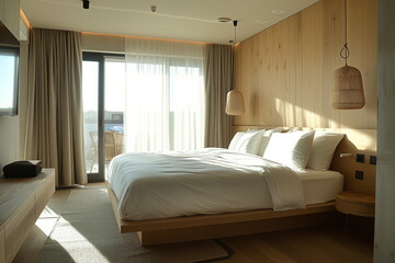 Minimal bedroom, House interior design backdrop, White modern bedroom, Simple design.