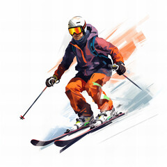 Dynamic Winter Sports Action: Professional Skier Illustration in Vibrant Colors