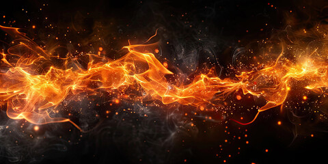 Fototapeta na wymiar fire flame with smoke on dark black background, banner design
