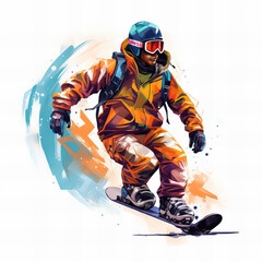 Dynamic Snowboarder in Action - Vibrant Digital Illustration of Winter Sports Adventure with Energetic Pose and Colorful Artistic Background for Extreme Sports and Outdoor Lifestyle Concepts