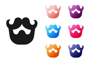 Black Mustache and beard icon isolated on white background. Barbershop symbol. Facial hair style. Set icons colorful. Vector