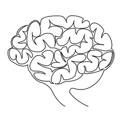 Continuous single line drawing of Human brain Vector illustration on a white background