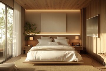 Minimal bedroom, House interior design backdrop, White modern bedroom, Simple design.