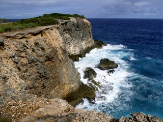 Cliffs of Anse Bertrand, north of Grande terre in Guadeloupe, french lesser antilles, caribbean tropical island