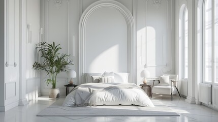 3d rendering of a classic luxury bedroom with white walls and a large bed. Ai generative. - obrazy, fototapety, plakaty