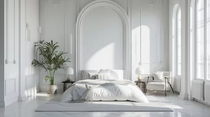 Foto op Plexiglas 3d rendering of a classic luxury bedroom with white walls and a large bed. Ai generative. © Rosaria
