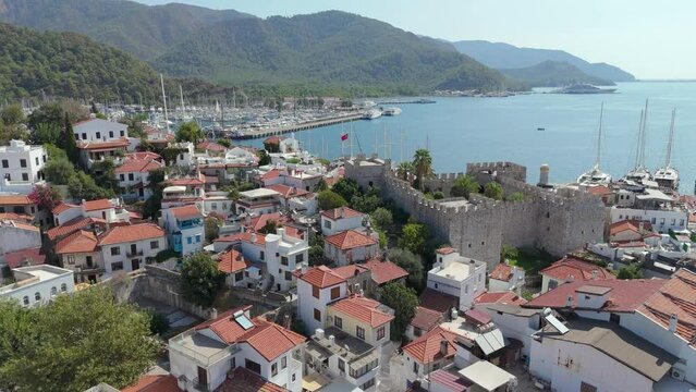 Marmaris Castle and Archeology Museum, Aerial Drone Video, Turkey, Muğla