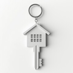House keys with house shaped keychain, isolated on white background