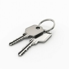 House keys with house shaped keychain, isolated on white background