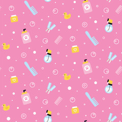 Seamless vector pattern with dog pet grooming equipment. Caring about pet. Flat vector illustration