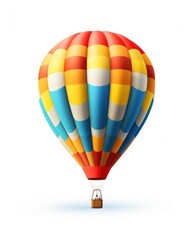 Hot Air Balloon Isolated on White Background - Colourful Ballooning Adventure in the Clear Blue Sky
