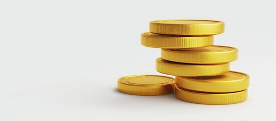 3D Render stack gold coins in plastic cartoon style illustration. AI generated