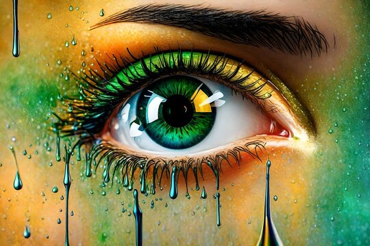 colorful single eye close view with different color lenses in the eye with abstract view of the eye colorful eye painting real in purple green blue green and many other background 