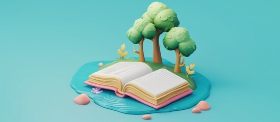 3D Render book signs soft color in plastic cartoon style illustration. AI generated