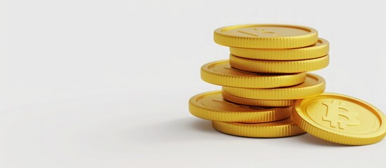 3D Render stack gold coins in plastic cartoon style illustration. AI generated
