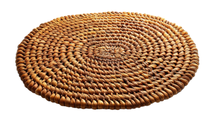 Oval shaped Rattan Place Mat, top view, transparent background